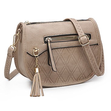 Embossed Quilt Saddle Crossbody Bag