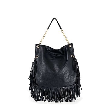 Studded Union Jack Design Fringed Hobo Handbag