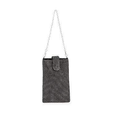 Top Flap Rhinestone Metal Mesh Cell Phone Crossbody
