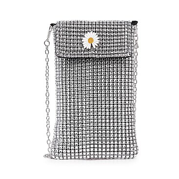 Metal Mesh Rhinestone Daisy Cell Phone Crossbody