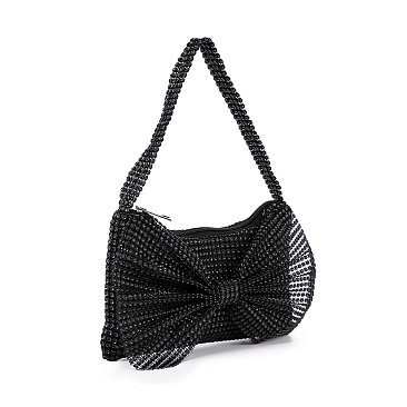 Bow Design Rhinestone Accented Evening Bag