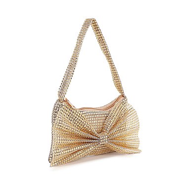 Bow Design Rhinestone Accented Evening Bag