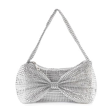 Bow Design Rhinestone Accented Evening Bag
