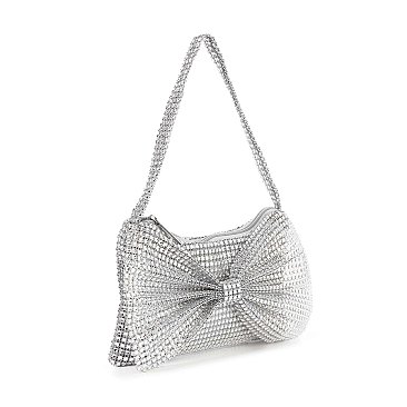 Bow Design Rhinestone Accented Evening Bag