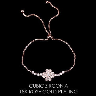 Stylish Plated Cubic Zirconia Slider Bracelet W/ Clover