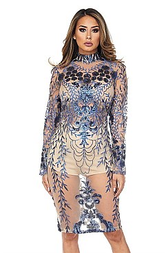 PACK OF 6 PIECES STYLISH MESH LONG SLEEVE SEXY DRESS BJBD10022P5