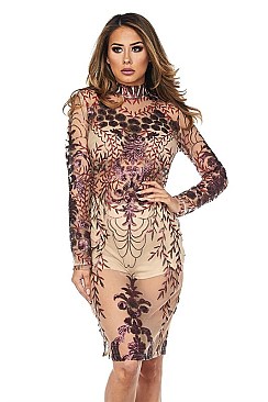 PACK OF 6 PIECES STYLISH MESH LONG SLEEVE SEXY DRESS BJBD10022P5