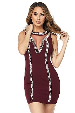 PACK OF 6 PIECES STYLISH PEARL ACCENT SLEEVELESS DRESS BJBD10427