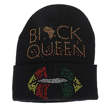BLACK QUEEN CUFFED RIBBED BEANIE