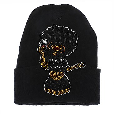 BLACK QUEEN CUFFED RIBBED BEANIE