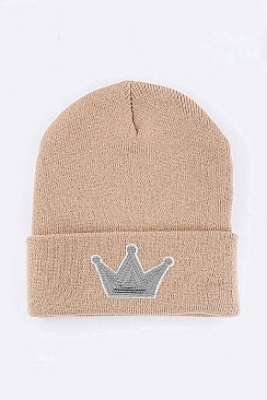 Trendy Sequin Crown Iconic Patch Beanie LA-MKH3514A