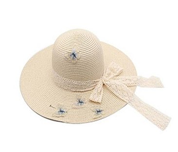 Butterfly Accent Wide Brim Straw Hat