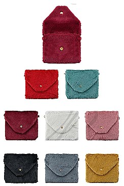 PACK OF 12 SOFT FUR ASSORTED COLOR CLUTCH BAG