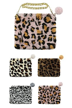 PACK OF 12 LEOPARD SOFT FUR CLUTCH BAG