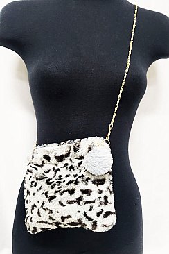 PACK OF 12 LEOPARD SOFT FUR CLUTCH BAG