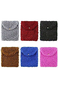 PACK OF 12 CUTE ASSORTED COLOR FAUX FUR MESSENGER BAG