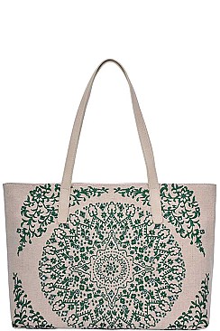 ABSTRACT MANDALA PATTERN EMBROIDERY TOTE BAG