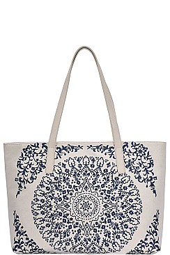 ABSTRACT MANDALA PATTERN EMBROIDERY TOTE BAG