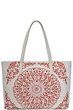 ABSTRACT MANDALA PATTERN EMBROIDERY TOTE BAG