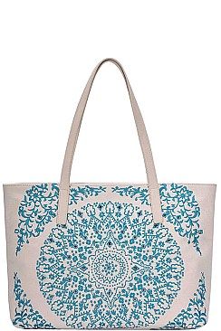 ABSTRACT MANDALA PATTERN EMBROIDERY TOTE BAG