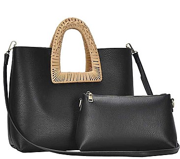 2IN1 STYLISH OVAL HANDLE SMOOTH TOTE BAG WITH MINI BAG SET