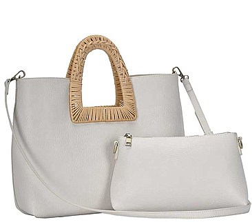 2IN1 STYLISH OVAL HANDLE SMOOTH TOTE BAG WITH MINI BAG SET