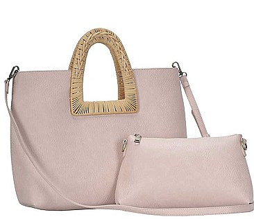 2IN1 STYLISH OVAL HANDLE SMOOTH TOTE BAG WITH MINI BAG SET