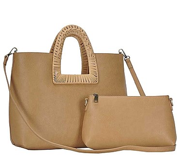 2IN1 STYLISH OVAL HANDLE SMOOTH TOTE BAG WITH MINI BAG SET