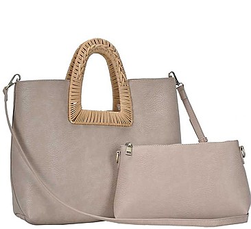2IN1 STYLISH OVAL HANDLE SMOOTH TOTE BAG WITH MINI BAG SET