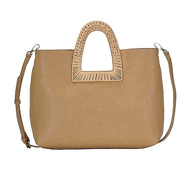 2IN1 STYLISH OVAL HANDLE SMOOTH TOTE BAG WITH MINI BAG SET