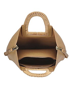 2IN1 STYLISH OVAL HANDLE SMOOTH TOTE BAG WITH MINI BAG SET