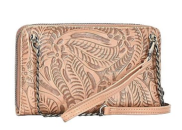 FASHION FLORAL TROPICAL DESIGN CROSSBODY WALLET
