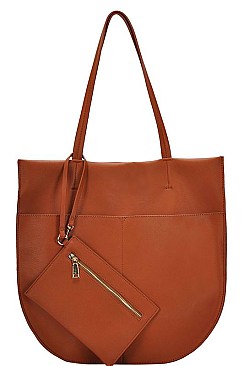 STYLISH TEXTURED PU LEATHER OPEN POCKETS FASHION TOTE BAG JYBGA-81556