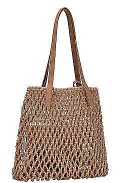 2 IN 1 FASHION STRING WOVEN TOTE BAG