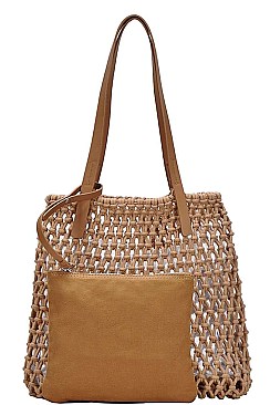 2 IN 1 FASHION STRING WOVEN TOTE BAG