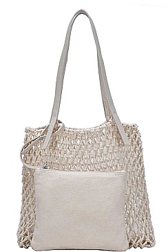 2 IN 1 FASHION STRING WOVEN TOTE BAG