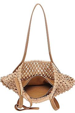 2 IN 1 FASHION STRING WOVEN TOTE BAG