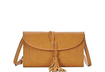 BRAIDED TASSEL ACCENTED CROSS BODY BAG