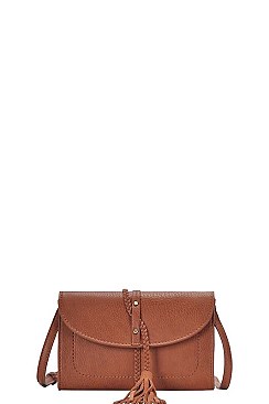 BRAIDED TASSEL ACCENTED CROSS BODY BAG