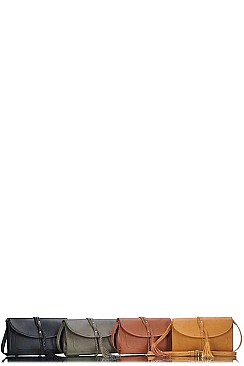 BRAIDED TASSEL ACCENTED CROSS BODY BAG