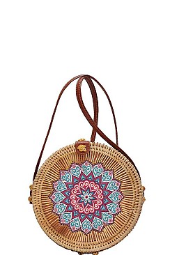 TRENDY NATURAL STRAW WOVEN CIRCLE SHOULDER BAG JYBGA-82639