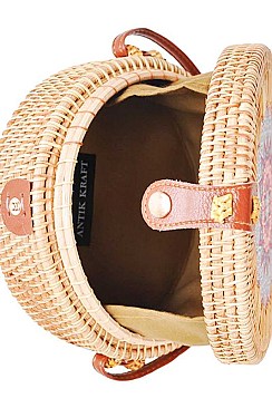 TRENDY NATURAL STRAW WOVEN CIRCLE SHOULDER BAG JYBGA-82639