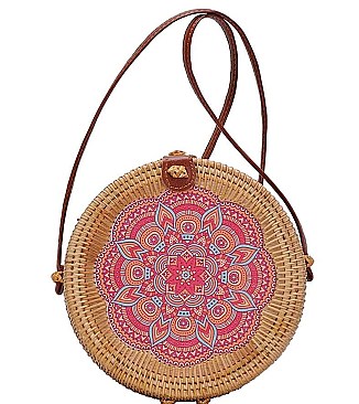 ORIGINAL WOODEN INDIA PATTERN ROUND CROSSOBODY BAG JYBGA-82636