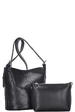 2IN1 LASER CUT ABSTRACT PATTERN SHOULDER BAG