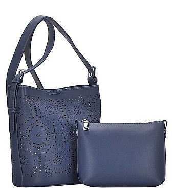 2IN1 LASER CUT ABSTRACT PATTERN SHOULDER BAG