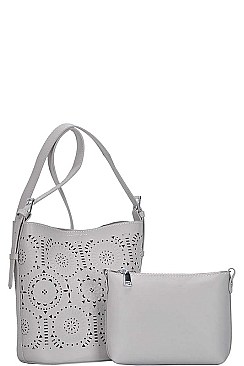 2IN1 LASER CUT ABSTRACT PATTERN SHOULDER BAG