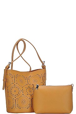 2IN1 LASER CUT ABSTRACT PATTERN SHOULDER BAG