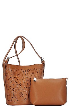 2IN1 LASER CUT ABSTRACT PATTERN SHOULDER BAG