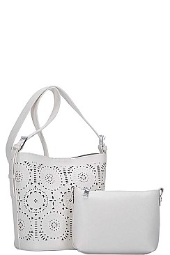 2IN1 LASER CUT ABSTRACT PATTERN SHOULDER BAG