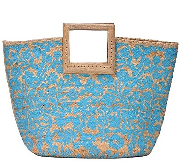 ARTSY FLOWER PRINT NATURAL WOVEN SATCHEL BAG